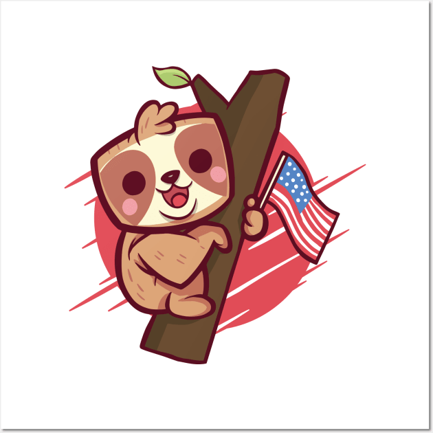 Cute Patriotic Sloth Wall Art by Shalini Kaushal